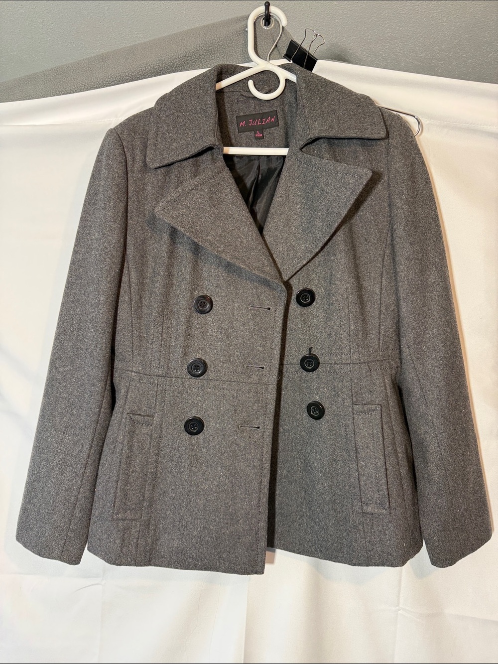 Women’s Double-Breasted Gray Peacoat Jacket - L